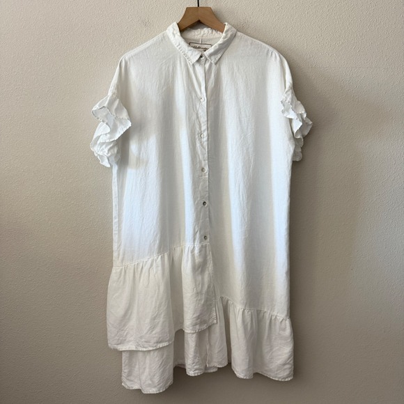 Mediterranea Abito Dresses & Skirts - MEDITERRANEA Women Linen Shirt Dress Coastal Lagenlook Boho Ruffle Hem Large